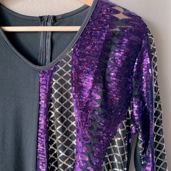 Purple Sequin Long Sleeve Midi Dress - Picture 3 of 9